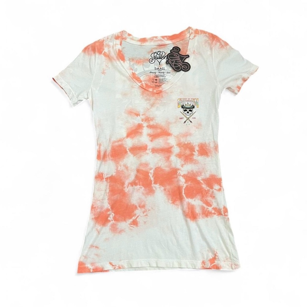 Sullen Art Collective Tie Dye Skull Graphic V Neck Tee NWT Small Petite